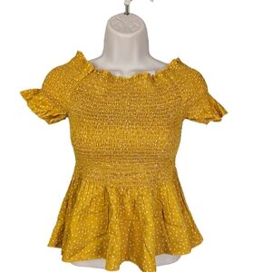NWOT Japna Yellow Polkadot Off Shoulder Rayon Top Size S